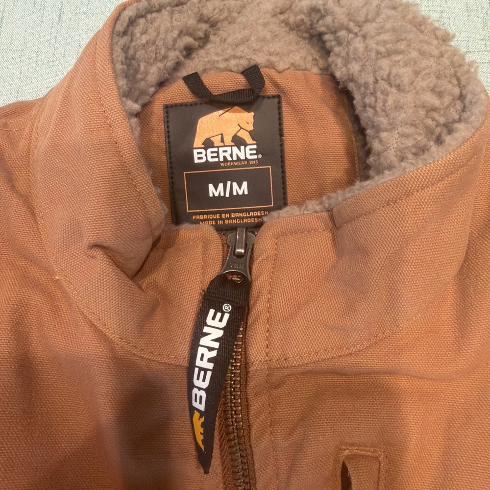 Berne Workwear Canvas Vest Brown Sherpa Lined Work Vest Size M 00053 - Picture 3 of 10